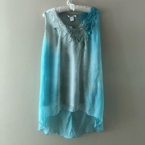 NWT FERATELLI* Womens Top* Size: L* Color: Blue, Grey* Embroidered Neckline